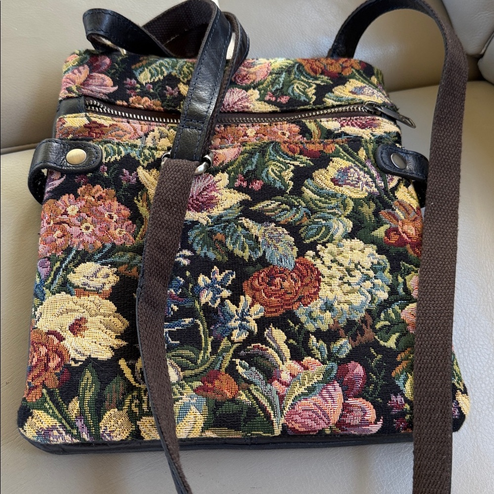 Patricia Nash crossbody purse distressed leather and tapestry